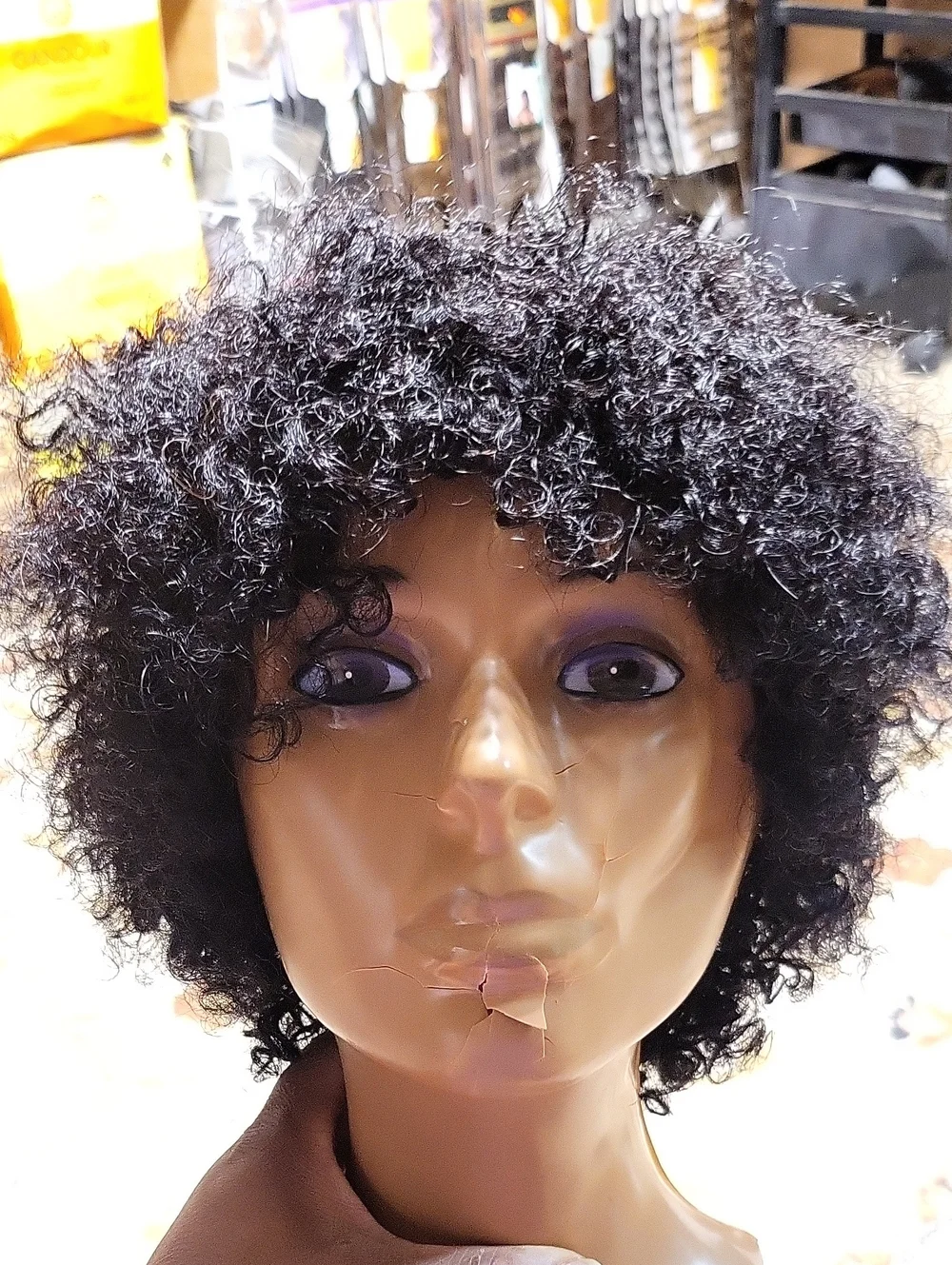 Black Curly Short Afro Wig for Women Human Hair